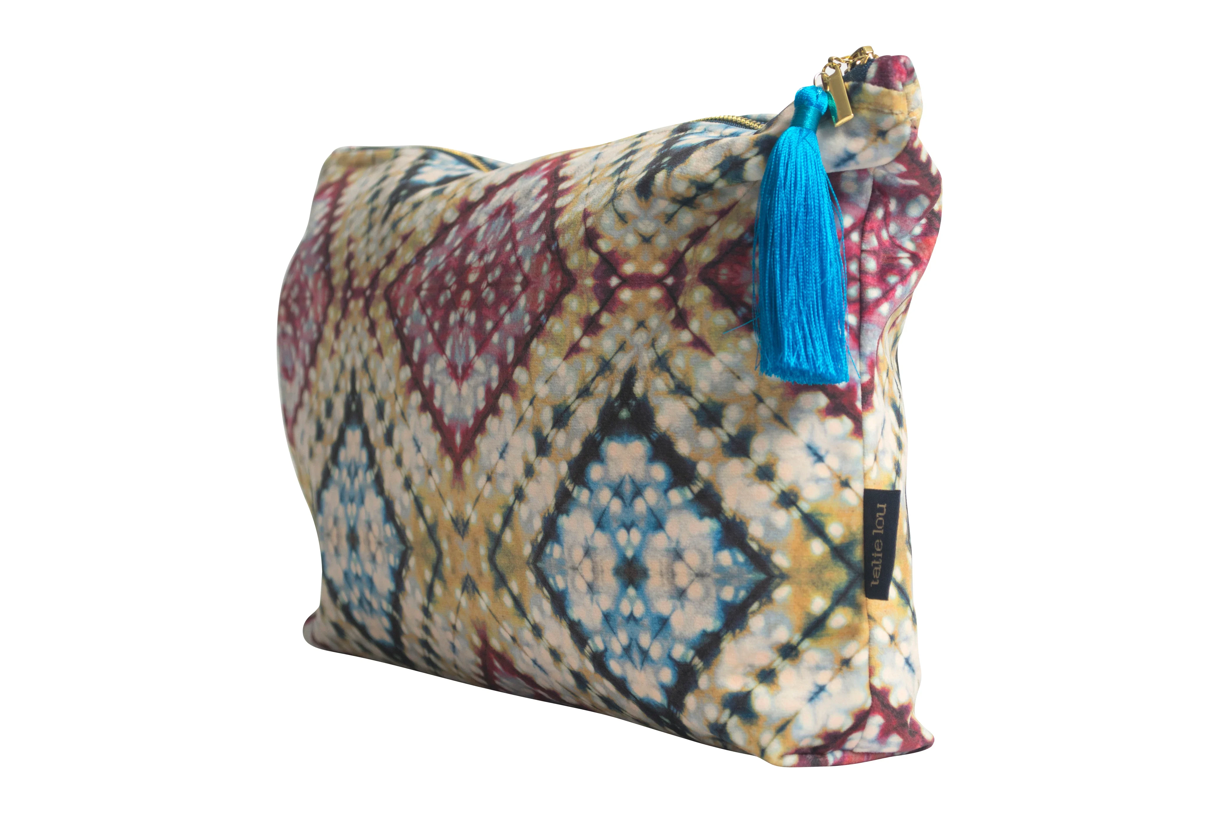 Mustard and Indigo Itajime Cross Wash Bag by Tatie Lou