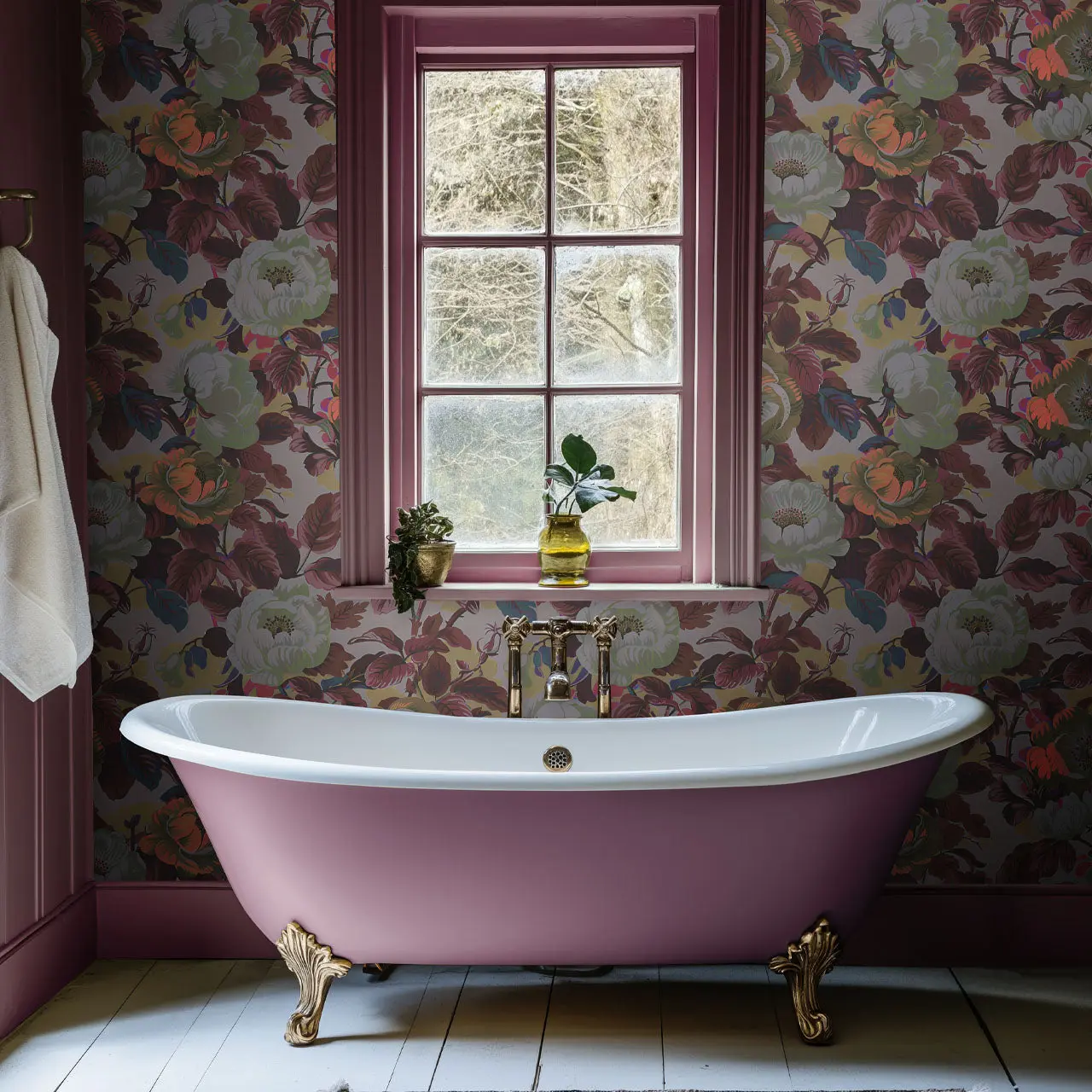 Rococo Roses Claret Wallpaper by Tatie Lou