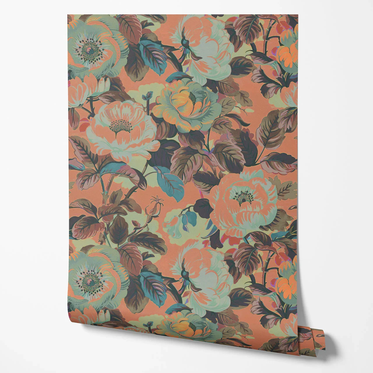Rococo Roses Coral Wallpaper by Tatie Lou