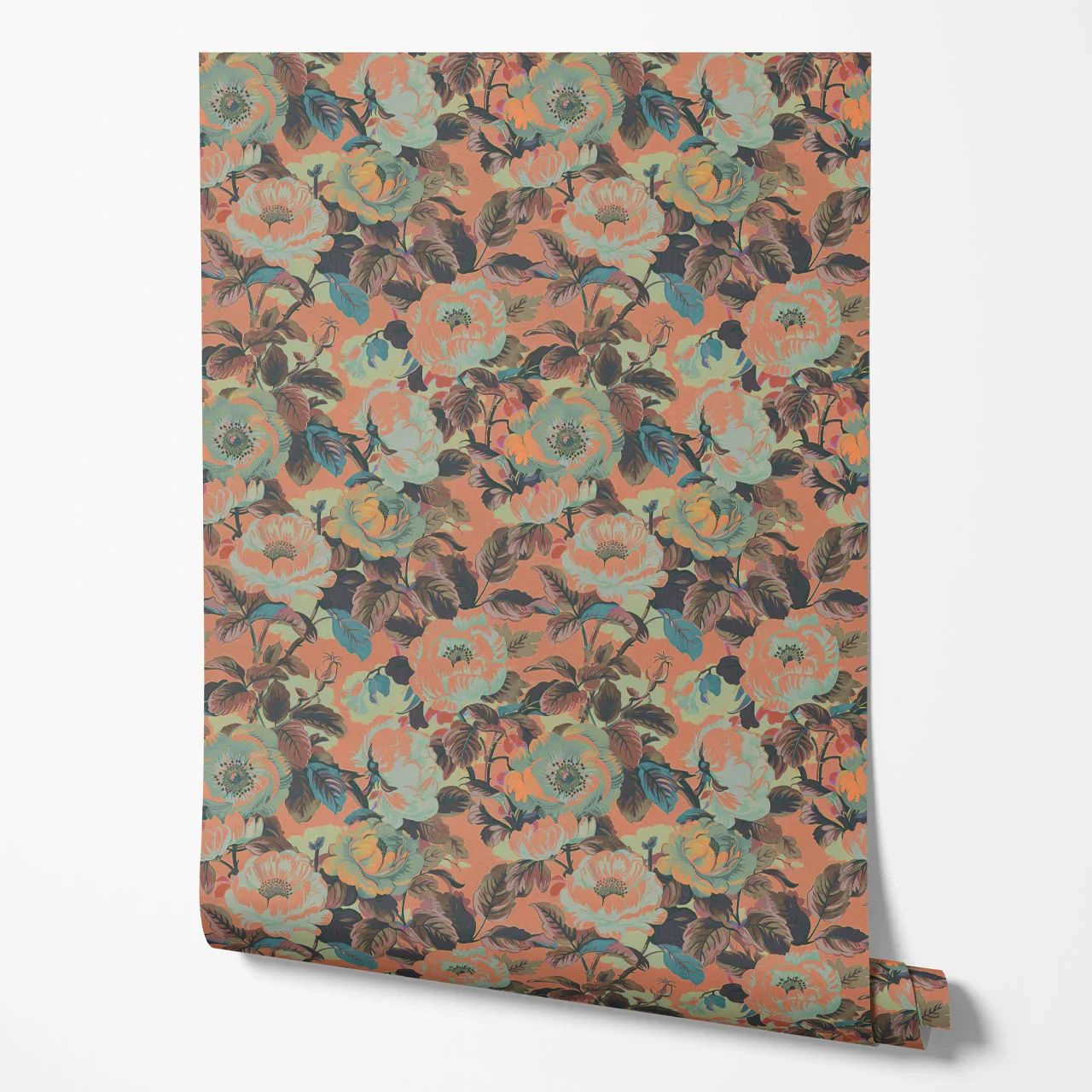 Rococo Roses Coral Wallpaper by Tatie Lou