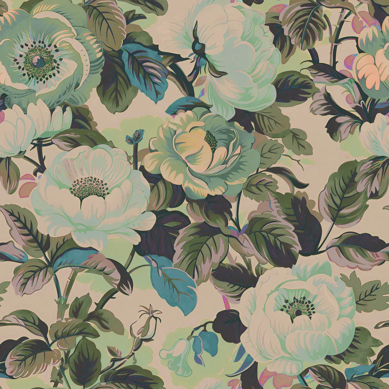 Rococo Roses Sage Recycled Velvet by Tatie Lou