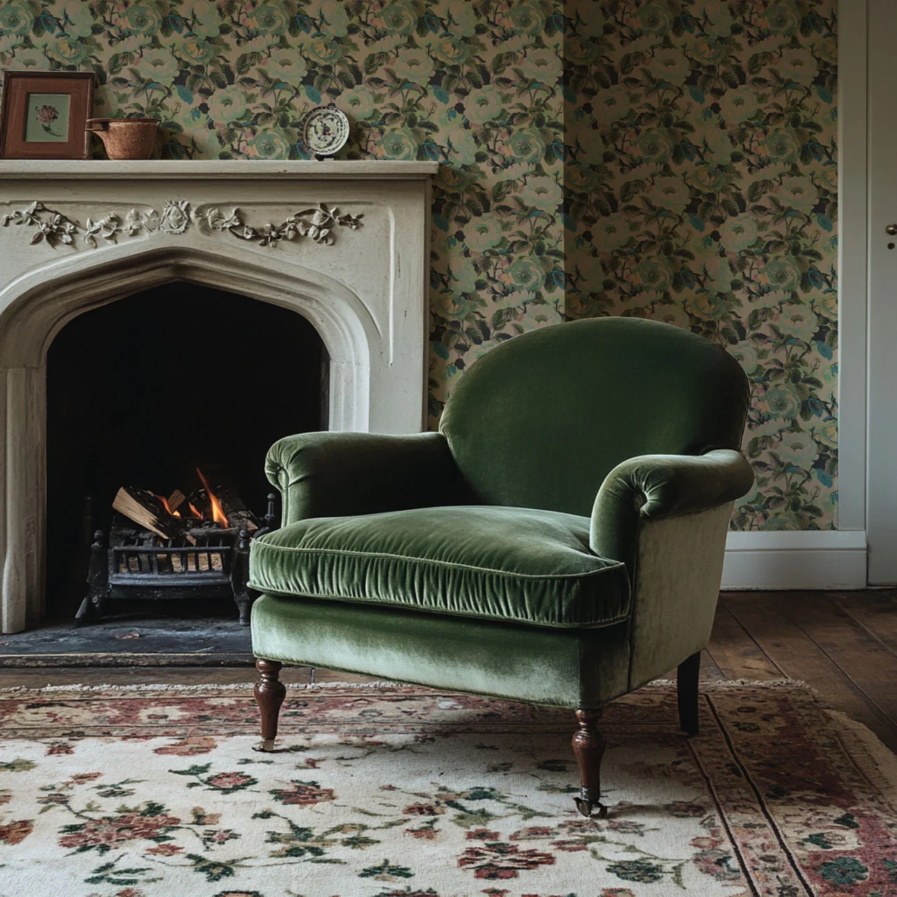 Rococo Roses Sage Wallpaper by Tatie Lou