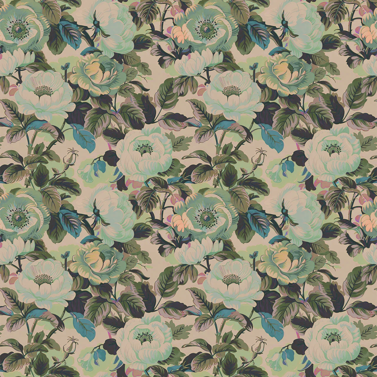 Rococo Roses Sage Wallpaper by Tatie Lou
