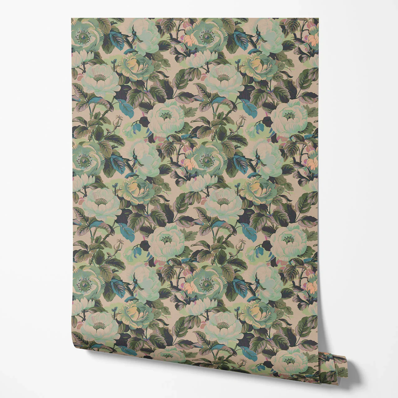 Rococo Roses Sage Wallpaper by Tatie Lou